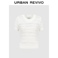 URBAN REVIVO 女装镂空肌理感短款修身短袖针织衫 UWU940109 本白 XS