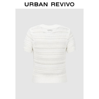 URBAN REVIVO 女装镂空肌理感短款修身短袖针织衫 UWU940109 本白 XS