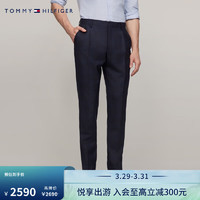 TOMMY HILFIGERLARDINI24春夏男装羊毛商务格纹暗襟修身西裤TQ001791 黑色401 48