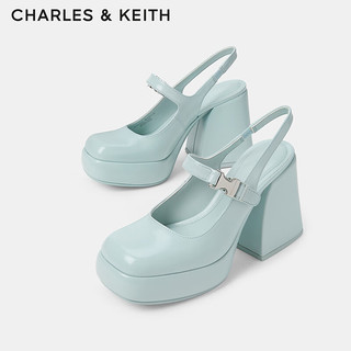 CHARLES&KEITH24夏方头粗高跟一字带玛丽珍凉鞋CK1-60361514 Blue蓝色 37