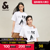 杰克·琼斯（JACK&JONES）夏季潮百搭款宽松纯棉水印边牧图案短袖T恤男224201123 A06本白色 常规 A06 本白色 175/96A/M