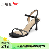 红蜻蜓女凉鞋2024夏季时装高跟女凉鞋优雅舒适细高跟鞋WFK24008 黑色 36