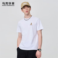 马克华菲【小熊刺绣】短袖T恤男2024春夏圆领简约百搭纯色休闲打底衫T 801米白 XXL