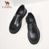 CAMEL 骆驼 男士舒适宽松乐福套脚商务休闲皮鞋 G14S211032 黑色 43