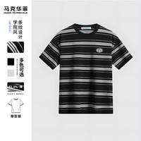马克华菲【廓型版】弹力舒适学院风条纹圆领短袖T恤男2024夏季潮流t恤 001黑色 XL
