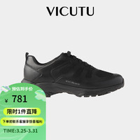 威可多（VICUTU）男士休闲鞋镂空面运动款商务休闲百搭黑色男鞋VEW24195257 黑色 40