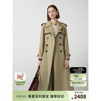 朗姿纯棉法式高级感经典双排扣长款风衣外套通勤上衣2024春季 卡其绿色 XL
