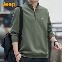 吉普（JEEP）卫衣男春秋季宽松立领拉链长袖T恤男士潮流上衣服男装 军绿 XL 