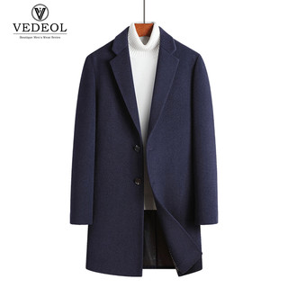 梵调（VEDEOL） 厚款羊毛呢大衣男休闲正装中长款风衣男修身呢子大衣外套青年 黑色 2XL-体重155-170穿合适