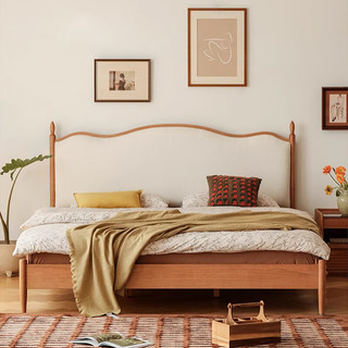 lengon 良工 复古实木床樱桃木家具软包主卧双人床婚床床 1.8米米白色床