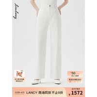 朗姿/LANCY2024夏季长款白色直筒牛仔裤高腰时尚百搭休闲裤女 白色 2XL