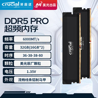 Crucial 英睿达 DDR5 Pro 6000MHz 台式机内存 马甲条 黑色 32GB 16GBx2 CL36 CP2K16G60C36U5B