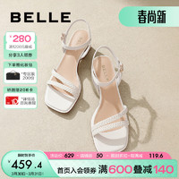 BeLLE 百丽 方跟一字带凉鞋女24夏季特色织条凉鞋3Z1E2BL4 米色 35