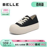 BeLLE 百丽 两穿帆布鞋女2023秋季新商场同款厚底减龄休闲鞋Z7L1DCM3预售 黑色 34