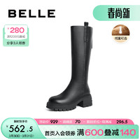 BeLLE 百丽 美拉德风骑士靴女23冬季高跟高筒靴加绒A6Y1DDG3 黑色-绒里 36