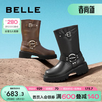 BeLLE 百丽 厚底金属扣机车靴女潮流百搭休闲靴BEM60DS3 棕色 39