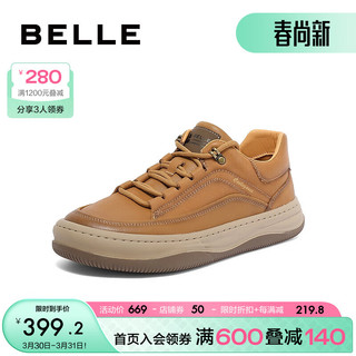 BeLLE 百丽 复古潮搭休闲鞋男舒适厚底板鞋8BW01CM3 黄色 38