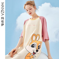 manza 玛伦萨 芬腾夏季卡通兔子睡裙女舒适弹性休闲家居服可外穿 粉红 L