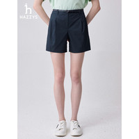 哈吉斯（HAZZYS）女装 2024夏季女士单褶三分休闲短裤女ACDSP0BBP56 藏青色NV 165/76A 44