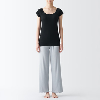 无印良品（MUJI）女式 莱赛尔 带罩杯 法国袖T恤 女士背心女款 可外穿 带胸垫 黑色 S (155/80A)