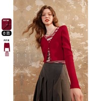 3COLOUR 三彩 新年套装红色针织衫两件套条纹背心开衫外套