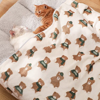 派乐特 猫毯子垫子冬天用猫狗睡觉保暖被子双面毛毯四季通用宠物床盖被 卡布奇诺熊