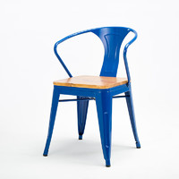 卡汐沐 LOFT工业风铁艺椅子实木餐椅休闲椅靠背椅咖啡厅餐厅酒吧桌椅凳子 蓝色