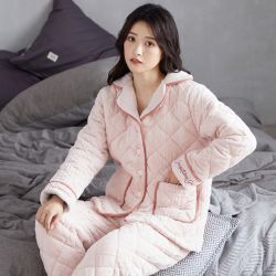 百亿补贴fenteng芬腾珊瑚绒夹棉睡衣女冬三层加厚加绒保暖2022年冬款