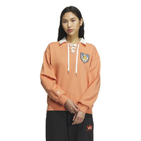 adidas 阿迪达斯 originals三叶草 徽标刺绣拼色Polo领长袖卫衣 女款 淡卡其棕 IN1094