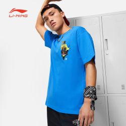 lining李宁短袖t恤男秋篮球系列时尚透气宽松休闲圆领短袖文化衫sm