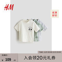 H&M2024春季童装男婴短袖舒适舒柔棉质汗布3件装T恤1126052 浅绿色/恐龙 66/48