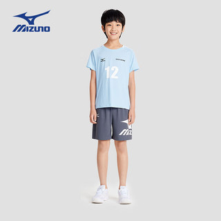 美津浓（MIZUNO）儿童夏季潮流圆领短袖速干透气T恤休闲运动上衣   浅蓝色 160CM（85-100斤）