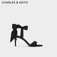 CHARLES&KEITH24春一字带缎面蝴蝶结绑带高跟鞋CK1-61720177 BLACK TEXTURED黑色纹理 41