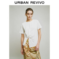URBAN REVIVO UR2024夏季女装时尚休闲扭结设计感开衩圆领T恤衫UWH440040 本白 XS