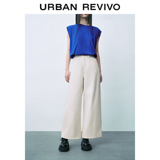 URBAN REVIVO 女士休闲撞色明线阔腿牛仔长裤 UWU840046 本白 25