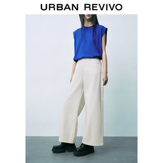 URBAN REVIVO 女士休闲撞色明线阔腿牛仔长裤 UWU840046 本白 25