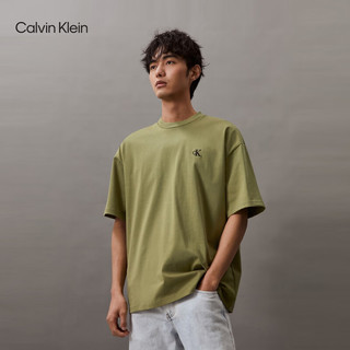 Calvin Klein【明星同款】Jeans24春夏男女纯棉字母宽松重磅T恤J400377 L9N-迷迭香绿 XS