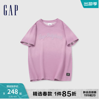 Gap男女装2024春季重磅复古染色logo圆领短袖T恤上衣877003 紫色 185/104A(XXL) 亚洲尺码