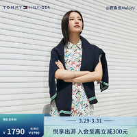 TOMMY HILFIGER24春季女装纯棉拼色字母提花纽扣V领宽松针织外套41881 藏青色DW5 L