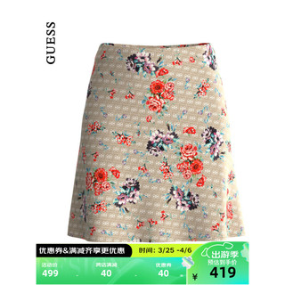 GUESS24年春季女士法式碎花油画风修身半身短裙-W4RD61WEX62 P1FI-油画花色 M