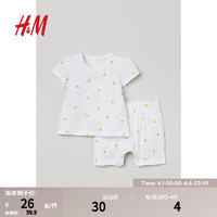 H&M 童装婴幼童家居服套装夏季超萌印花棉质圆领T恤短裤睡衣0942839 白色/柠檬 59/40