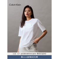 Calvin Klein Jeans24春夏女士简约刺绣方标纯棉宽松短袖T恤J223466 YAF-月光白 S