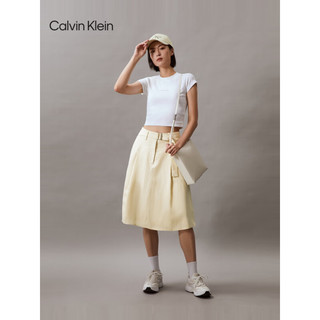 Calvin Klein Jeans24春夏女士莱赛尔混纺调节腰带A字中长半身裙J223351 LFU-豆汁黄 M