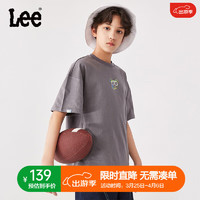 Lee儿童短袖T恤2024夏季男女童纯棉圆领套头舒适宽松运动上衣童装 碳灰色 150cm