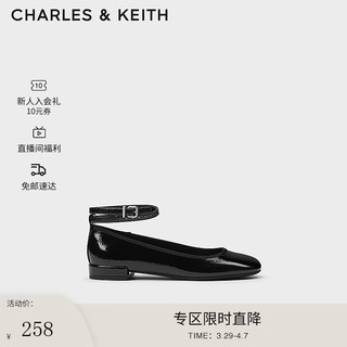 CHARLES & KEITH CHARLES&KEITH24春季纯色平底腕带芭蕾舞鞋单鞋子女鞋女士CK1-70381032 Black Patent黑色 41