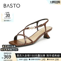 百思图（BASTO）24夏季时髦复古条带罗马细跟女凉鞋TT101BL4 啡色 36