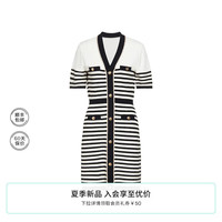 欧时力 条纹短袖针织连衣裙2024春新V领法式亮片显瘦 黑白条 S