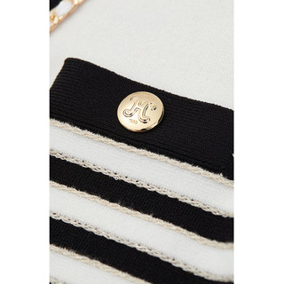 欧时力 条纹短袖针织连衣裙2024春新V领法式亮片显瘦 黑白条 S