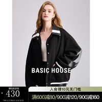 BASIC HOUSE/百家好撞色拼接短外套女2024春季廓形夹克上衣 黑色 L