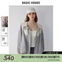 BASIC HOUSE/百家好外套女季连帽拼色户外休闲运动上衣女时尚百搭 灰色 M